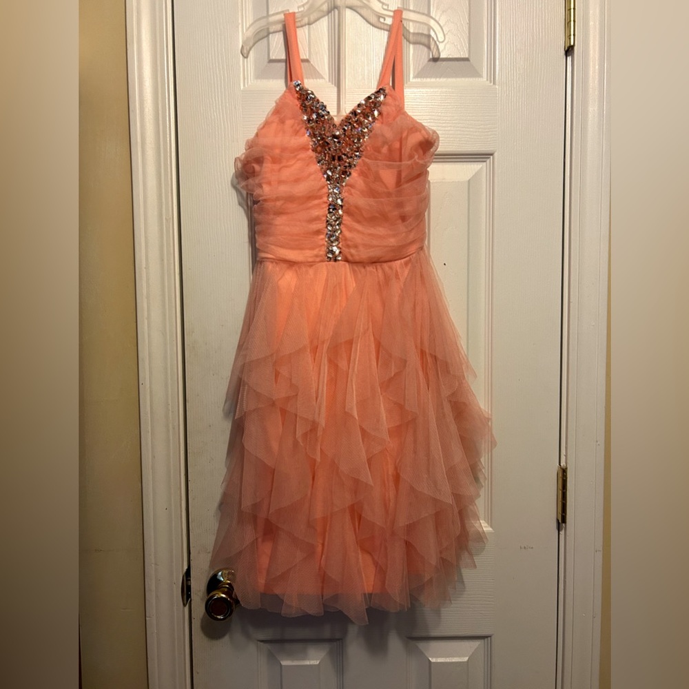 Gorgeous😍Tween Diva Rhinestones Girls👧🏻Pink Cascade Dress👗Sz 16